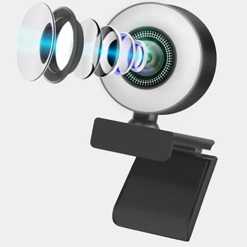 Веб-камера 1080P Full HD для ПК, ноутбука, USB-веб-камера с микрофоном и кольцевой подсветкой Web Camara Webcamera