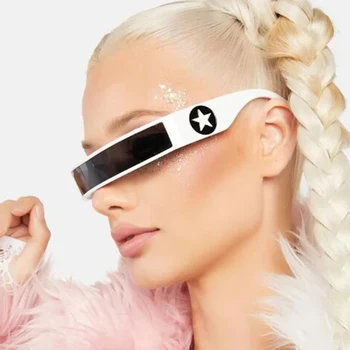 Футуристические Солнцезащитные очки с узкой оберткой, женские Брендовые Дизайнерские солнцезащитные очки Y2K One Piece, Мужские Очки с выпученными глазами, Очки в стиле панк-звезда