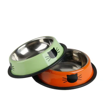 Новая многоцветная миска для собак и кошек из нержавеющей стали, нескользящая, не падающая, Ешьте, пейте, контейнер для корма для домашних животных, миска для подачи блюд