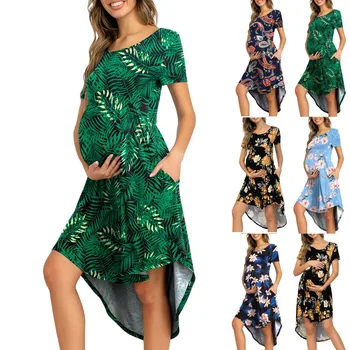 Женское платье Миди для беременных с высокой Талией, свободным круглым вырезом, для беременных, повседневное платье миди с карманом, Элегантные женские платья Vestidos New