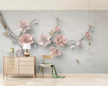 обои beibehang на заказ домашний декор классические обои красивый розовый трехмерный рельефный фон в виде цветочной веточки для телевизора