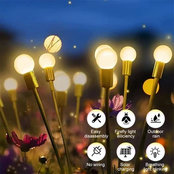 Солнечный светодиодный светильник Наружные водонепроницаемые садовые ландшафтные фонари на солнечных батареях Садовые фонари Firefly Газон Садовый декор Солнечный свет