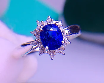 Кольцо с синим сапфиром E515 1,3 карата Настоящий Чистый 18-каратный натуральный Необработанный Синий Сапфир с бриллиантами Женское кольцо