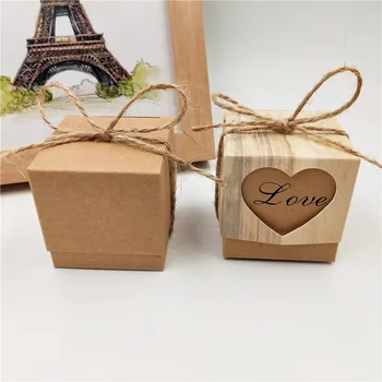 Новый дизайн подарочной упаковки Love, прекрасная коробка для хранения конфет /ногтей /поделок / лепестков из крафт-бумаги с веревкой