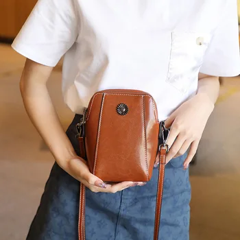 Женская мини-сумка из воловьей кожи 2023, новая модная универсальная кожаная сумка через плечо, сумка через плечо, женская сумка для мобильного телефона