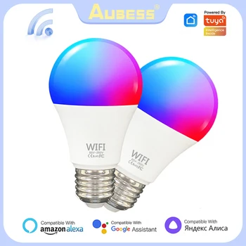 Aubess 15 Вт E27 WiFi Умная Лампочка RGB С регулируемой Яркостью Led Smart Lamp, Поддержка Tuya Smart Life Яндекс Алиса Alexa Google Home