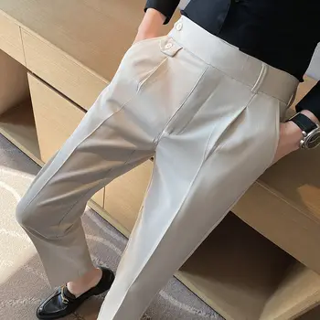 Британский стиль, Новые Однотонные брюки с высокой талией, мужская деловая официальная одежда, брюки 2023, Высококачественные Тонкие повседневные офисные брюки H126