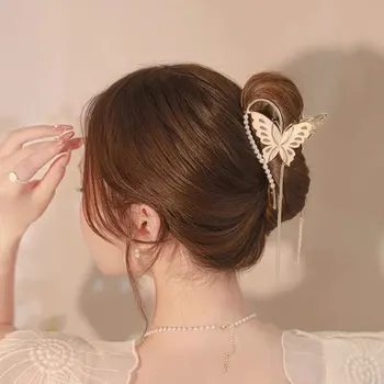 Большой зажим с жемчужной бабочкой в китайском стиле для осенней заколки для волос