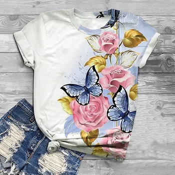 Женские футболки, модная Женская футболка с 3D принтом бабочки, повседневная уличная одежда, Топы с короткими рукавами, женская одежда, футболка