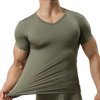Мужская тонкая футболка из ледяного шелка с коротким рукавом без летней однотонной футболки