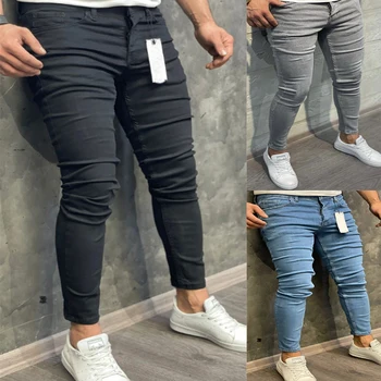Высококачественные мужские джинсы-стрейч Весна-лето, уличная одежда для бойфренда больших размеров, узкие повседневные джинсовые брюки, джинсы-карандаш. Брюки