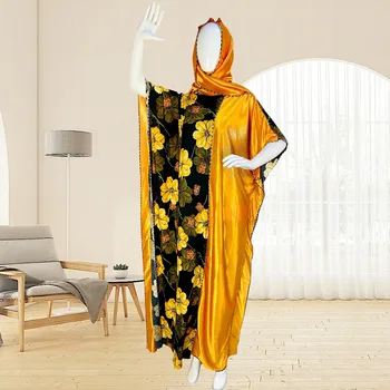 Летнее модное африканское длинное платье из полиэстера с круглым вырезом, синее, желтое, красное, мусульманская Абая, Африканская одежда, женские африканские платья для женщин