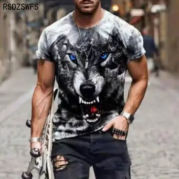 Летняя мужская футболка с принтом мультяшного волка, модная повседневная футболка с круглым вырезом и коротким рукавом, удобная уличная футболка оверсайз в стиле хип-хоп