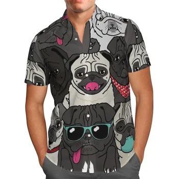 Забавный Милый Мопс 3D Пляжная Гавайская Летняя Мужская Рубашка 2023 Года С Коротким Рукавом Уличная Одежда Оверсайз 5XL Camisa Social Chemise Homme