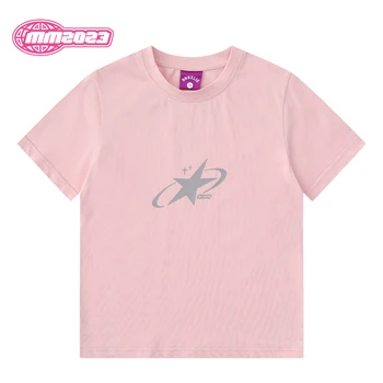 Винтажная короткая футболка с принтом звезды Хай-стрит для женщин, приталенная и универсальная хлопковая футболка