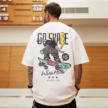 Мужская футболка оверсайз с графическим принтом Skate Boy, уличная модная футболка с круглым вырезом, повседневные хлопковые футболки Y2K в стиле хип-хоп