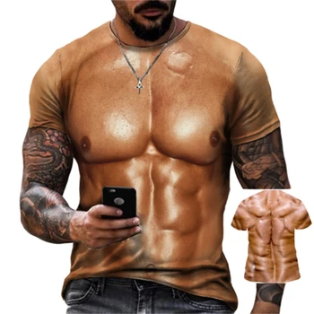 Кожа тела, искусственные мышцы, 3D печать, мужская футболка, уличная мода, футболка с татуировкой мышц груди, футболка, топ, мужская футболка
