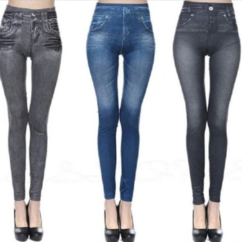 Женские леггинсы 2023, модные джинсовые леггинсы из искусственного денима, сексуальные леггинсы с длинными карманами, летние повседневные брюки-карандаш