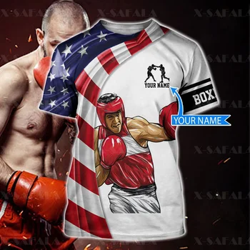 Любитель бокса Спортивный Кулачный Бой Боксер С Американским Флагом, Изготовленная на Заказ Высококачественная футболка С 3D принтом, Летняя Круглая Мужская Женская Повседневная Футболка-45