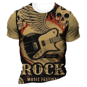 Мужская футболка с 3D-принтом для гитары, хип-хоп топ оверсайз с короткими рукавами, мужская одежда note top