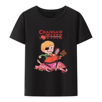 Футболки с японским аниме Chainsaw Man, одежда Y2k с графическим принтом Chainsaw Time, Забавная футболка унисекс с короткими рукавами и рисунком из мультфильма