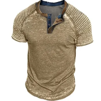 Летняя футболка на пуговицах с коротким рукавом для велоспорта, пеших прогулок, повседневный плиссированный топ, мужская футболка