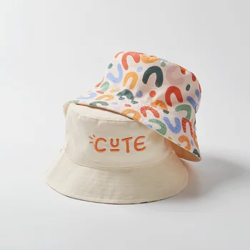 Двусторонняя детская шляпа-ведро с милой вышивкой буквами Для мальчиков и девочек, Рыбацкая панама, летняя Уличная Детская солнцезащитная шляпа Gorras