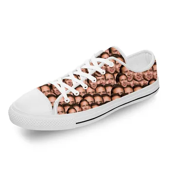 Забавная белая ткань с рисунком Николаса Кейджа, Модная парусиновая обувь с 3D-принтом, низкие Мужские Женские легкие Дышащие кроссовки