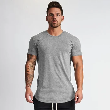A2077 Muscleguys Новая однотонная одежда, футболка для фитнеса, мужская футболка с круглым вырезом, хлопковые футболки для бодибилдинга, облегающие топы, футболка для спортзалов