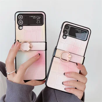 Милый градиентный розовый противоударный чехол для телефона из искусственной кожи аллигатора с бриллиантовой пряжкой для Samsung Galaxy Z Flip 4 Zflip 3 5G