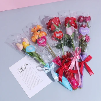 50 шт./лот Подарочная упаковка, Прозрачные пакеты, Красочный целлофановый пакет Для букета роз, Аксессуары для упаковки цветов