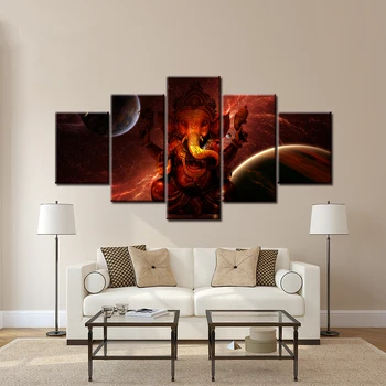 Индуистский Бог Ганеша с планетарным настенным искусством, холст, картина, Модульная живопись, обои, плакат, принт для декора гостиной