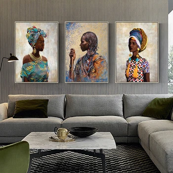 Портрет африканской женщины, художественная печать на холсте, Абстрактный плакат с черной девушкой, Настенная живопись для гостиной, Домашний декор, Фреска с рамкой