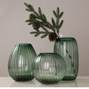 Художественная роскошная Зеленая прозрачная стеклянная ваза, Настольная цветочная композиция, украшение для дома, гидропонная ваза, украшение для дома, свадьба