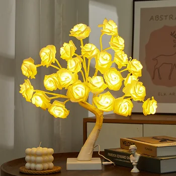 Светодиодная настольная лампа Имитация дерева, Цветочное дерево, Прикроватная тумбочка для спальни, Креативный ночник, USB Аккумулятор
