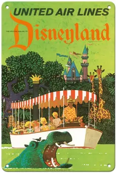 Островное искусство Калифорния - Круиз по джунглям Бегемот - United Air Lines - Винтажный туристический плакат от Stan Vintage Металлическая жестяная вывеска