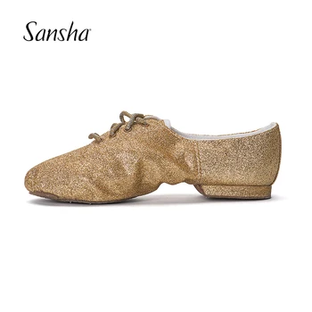 Sansha Унисекс с потрясающим блеском На раздельной подошве, Блестящие Современные джазовые танцевальные туфли Золотого, черного, серебряного цвета JS9GL