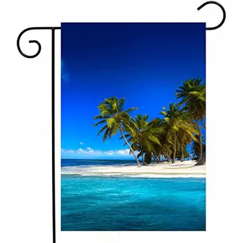 Летние каникулы, пляж, Пальмовое дерево, сад, Дворовый флаг 12x18 дюймов, Двусторонний остров, Морской пейзаж, синий океан, декор для дома на открытом воздухе