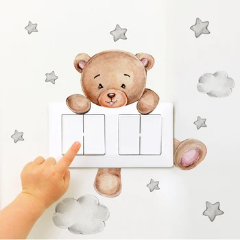Наклейка с переключателем в виде звезды с мультяшным медведем для малыша, украшение детской комнаты, Настенная роспись, Самоклеящиеся обои для домашнего декора, милые наклейки на стены