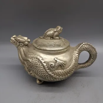 Белая медь Китайская резьба Латунный чайник с драконом Металлические поделки Украшения для дома