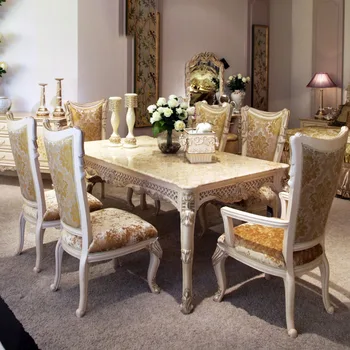 Европейский обеденный стол роскошная комбинация обеденного стола и стула из французского мрамора вилла прямоугольный обеденный стол с резьбой из цельного дерева