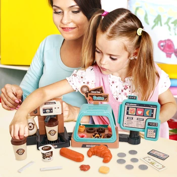 Ролевая игра, кофеварка, игрушечный прибор для моделирования домашней кухни для детей 3 В 1, кассовый аппарат, набор для выпечки хлеба, подарок