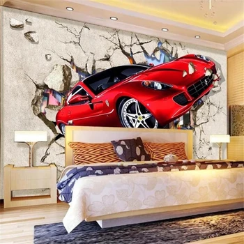 Пользовательские обои 3D фреска автомобиль разбитая стена фон телевизора декоративная роспись обои домашний декор papel de parede обои