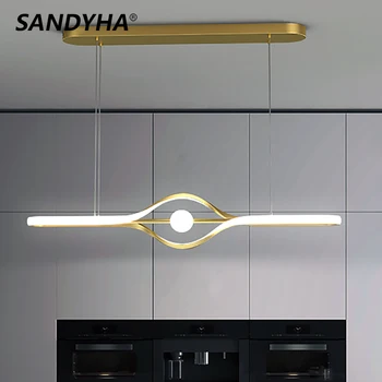 Светодиодная люстра для ресторана Nordic 2023 Простой креативный черно-золотой подвесной светильник для гостиной, столовой, кухни, подвесной светильник