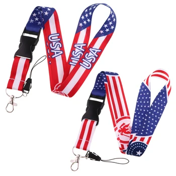 Ремешок в стиле американского флага для ключей, обложка для удостоверения личности, держатель для бейджа, брелок для телефона, Шейные ремешки, аксессуары для брелоков