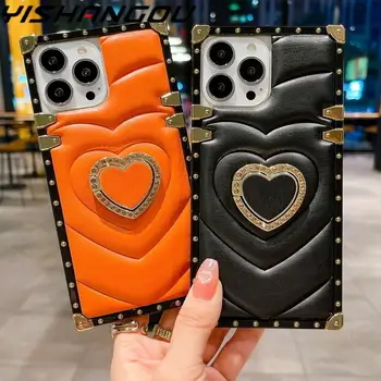 Роскошный квадратный чехол-подставка Love Heart для телефона iPhone 14 13 12 Pro Max 14 13 Pro 14 Plus 11 12, противоударная задняя крышка из искусственной кожи