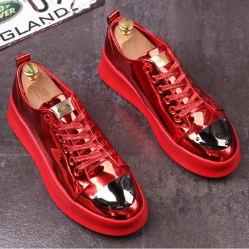 Роскошные лоферы из лакированной кожи; золотистые туфли-лодочки на платформе с высоким голенищем; мужская обувь в стиле хип-хоп на красной подошве; Chaussure Homme A6