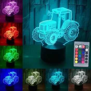 Сенсорное Управление 3D Иллюзия Детский Ночник Декоративные Подарки 7 Цветов Спальня Атмосфера Вечеринки Лампа Забавный Трактор Форма Дома Led