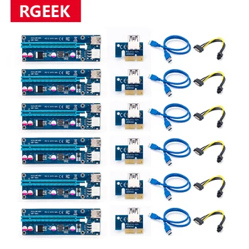 RGEEK VER006C PCI-E Riser Card 006C PCIE от 1X до 16X Удлинитель 60 см 100 см Кабель USB 3.0 от SATA до 6Pin Шнур Питания для Видеокарты