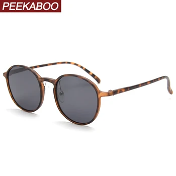 Поляризованные солнцезащитные очки Peekaboo в тонкой оправе для мужчин в стиле ретро TR90 круглые солнцезащитные очки для женщин uv400 светло-оранжевый леопард